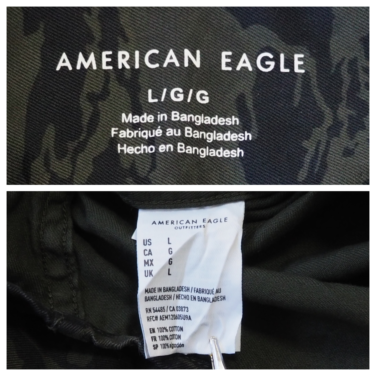 ☆送料無料☆ AMERICAN EAGLE アメリカンイーグル USA直輸入 古着 長袖 ダブルポケット 比翼仕立 シャツ メンズ L カモフラ 迷彩 中古 即決_画像8