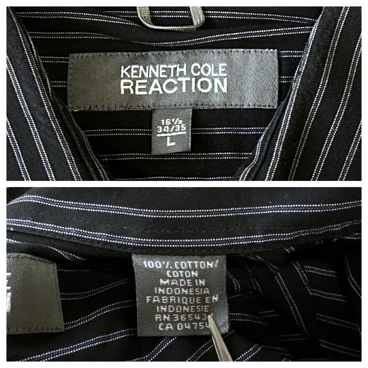 ☆送料無料☆ KENNETH COLE REACTION ケネスコール USA直輸入 古着 長袖 ストライプ シャツ メンズ L ブラック トップス 中古 即決_画像6