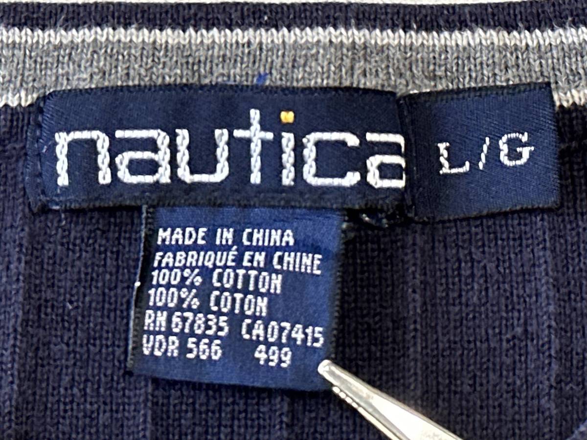 ☆送料無料☆ NAUTICA ノーティカ USA直輸入 古着 90’s ロゴ ニット セーター メンズ L ネイビー トップス 中古 即決_画像7