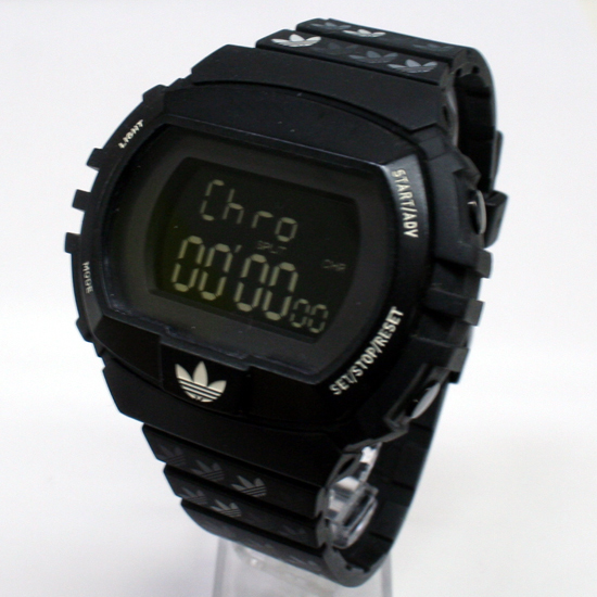 動作品 Adidas クオーツ式腕時計 デジタル ADH6122 クロノグラフ アラーム ラバーベルト ブラック系 24年1月電池交換 アディダス 札幌市_画像3
