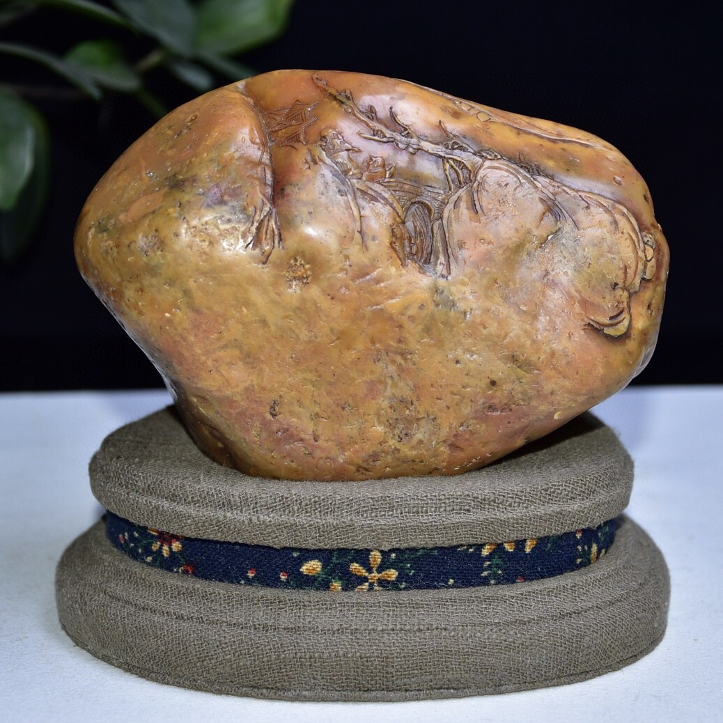 館蔵珍品 寿山石 田黄石 細密彫 老人訪友紋 印章 箱付』置物 賞 館蔵珍品 寿山石 田黄石 細密彫 老人訪友紋 印章 箱付』置物 賞