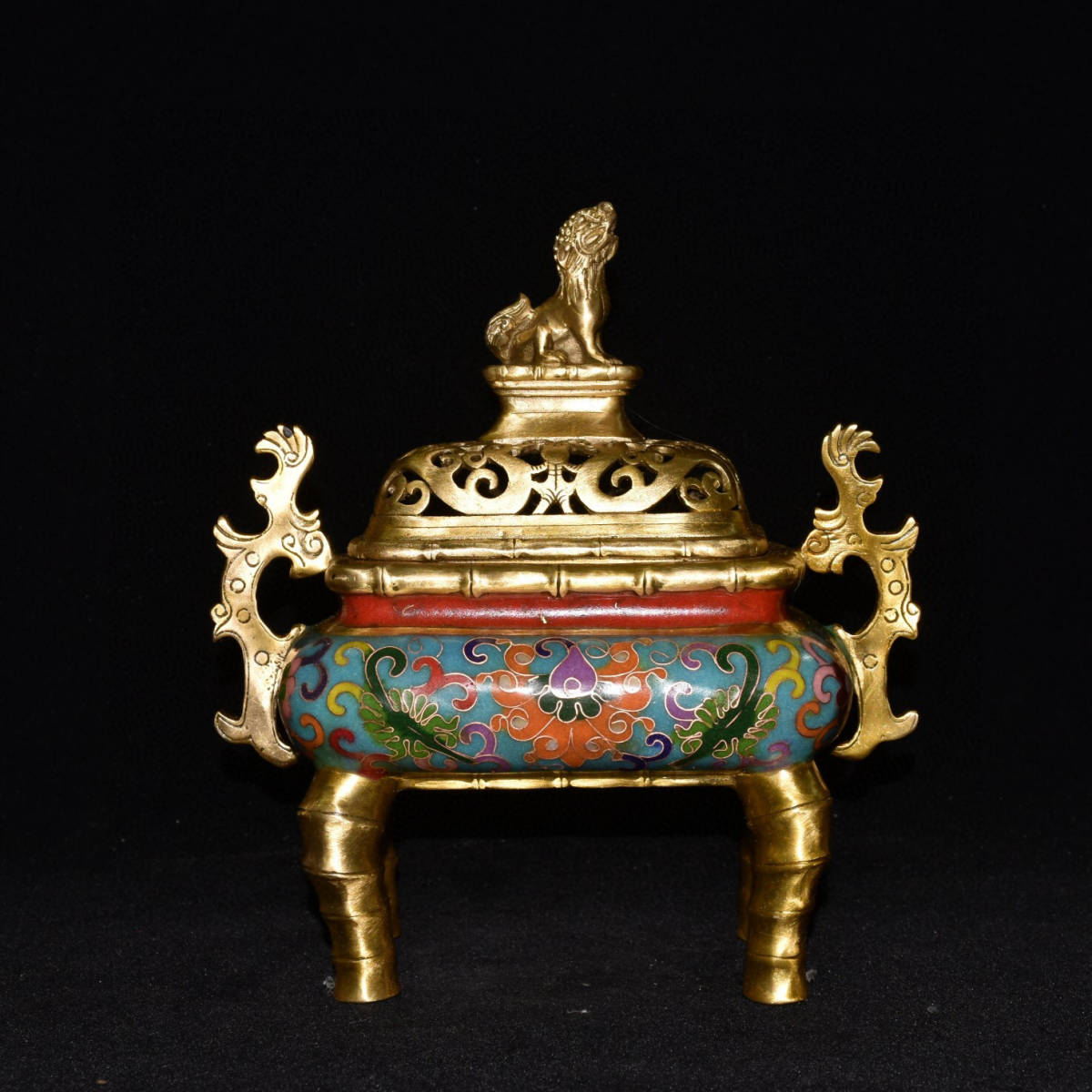 14000円 『館蔵珍品 銅製 塗金 景泰藍 琺瑯彩 雙耳 四足熏香炉 14000円 『館蔵珍品 銅製 塗金 景泰藍 琺瑯彩 雙耳 四足熏香炉