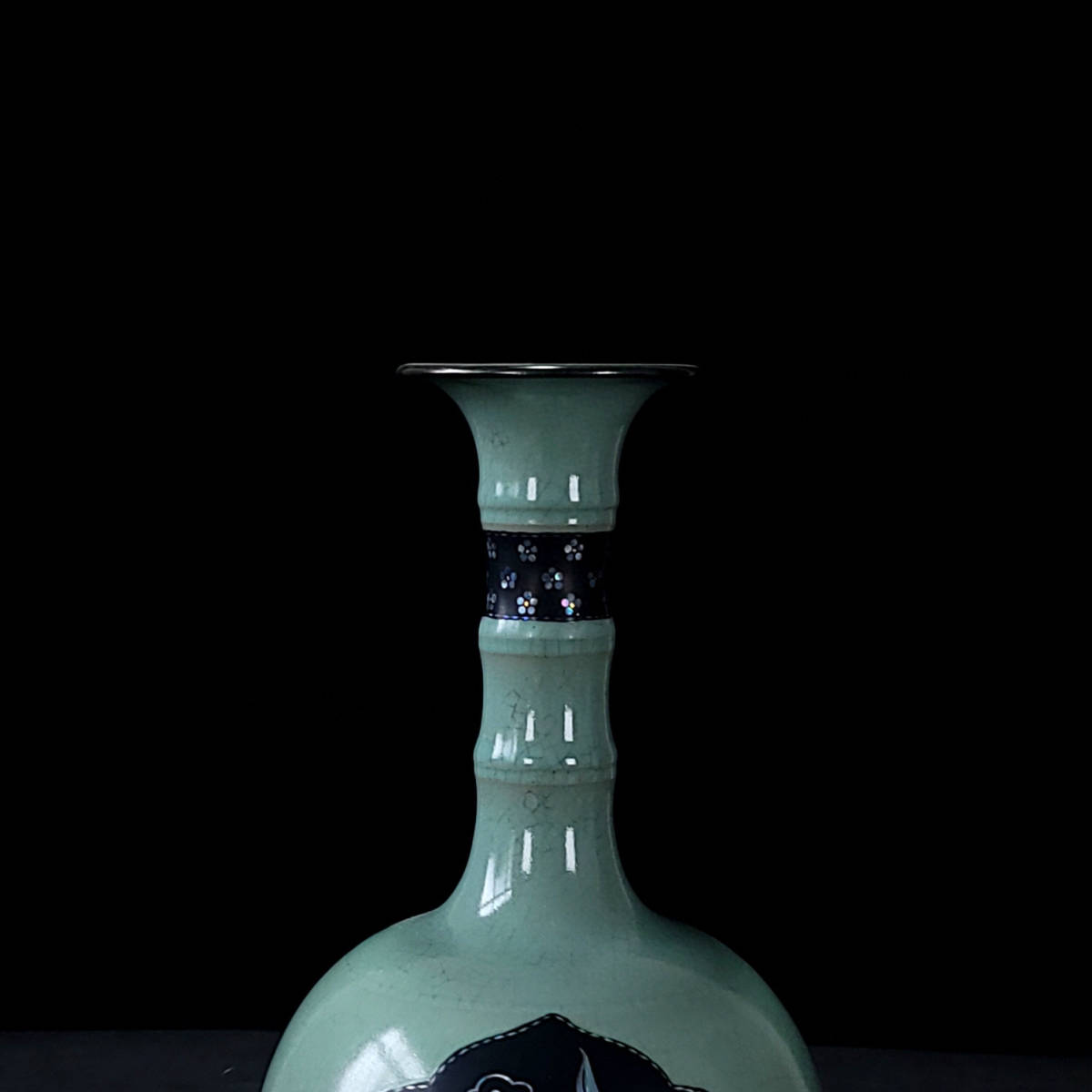 館蔵珍品 宋 古陶瓷品 汝窯 貝殼嵌 云鳳紋 長頸竹節瓶』置物 賞 館蔵珍品 宋 古陶瓷品 汝窯 貝殼嵌 云鳳紋 長頸竹節瓶』置物 賞