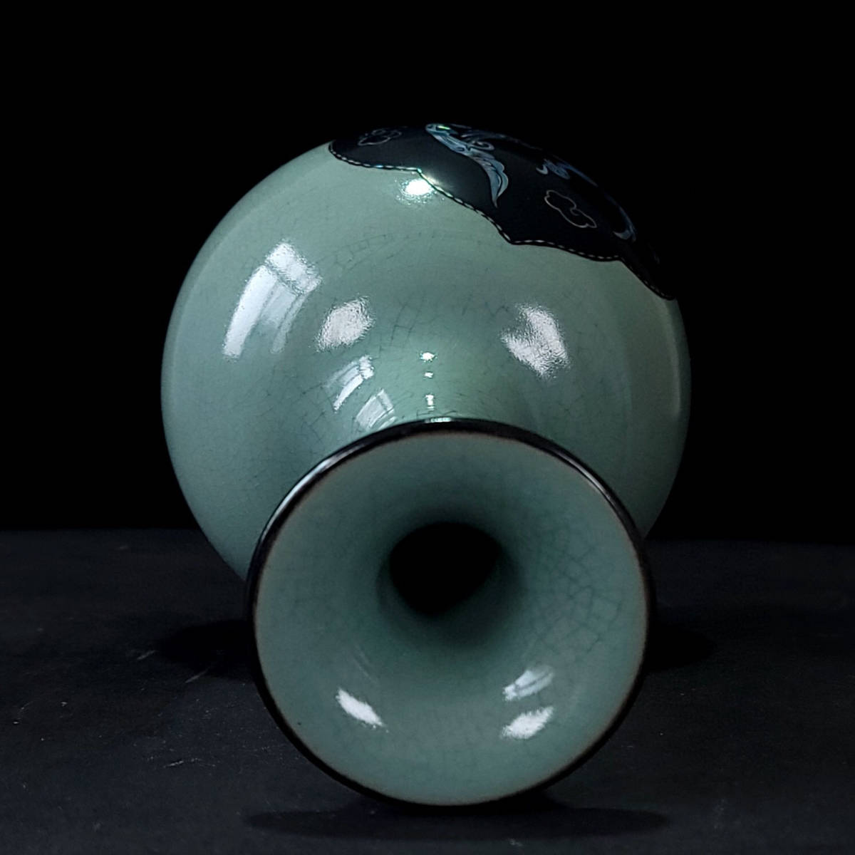 館蔵珍品 宋 古陶瓷品 汝窯 貝殼嵌 云鳳紋 長頸竹節瓶』置物 賞 館蔵珍品 宋 古陶瓷品 汝窯 貝殼嵌 云鳳紋 長頸竹節瓶』置物 賞