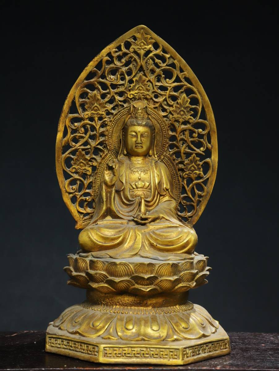 館蔵珍品 銅製 塗金 觀音菩薩像』置物 賞物 貴重物品 収蔵品 館蔵珍品 銅製 塗金 觀音菩薩像』置物 賞物 貴重物品 収蔵品