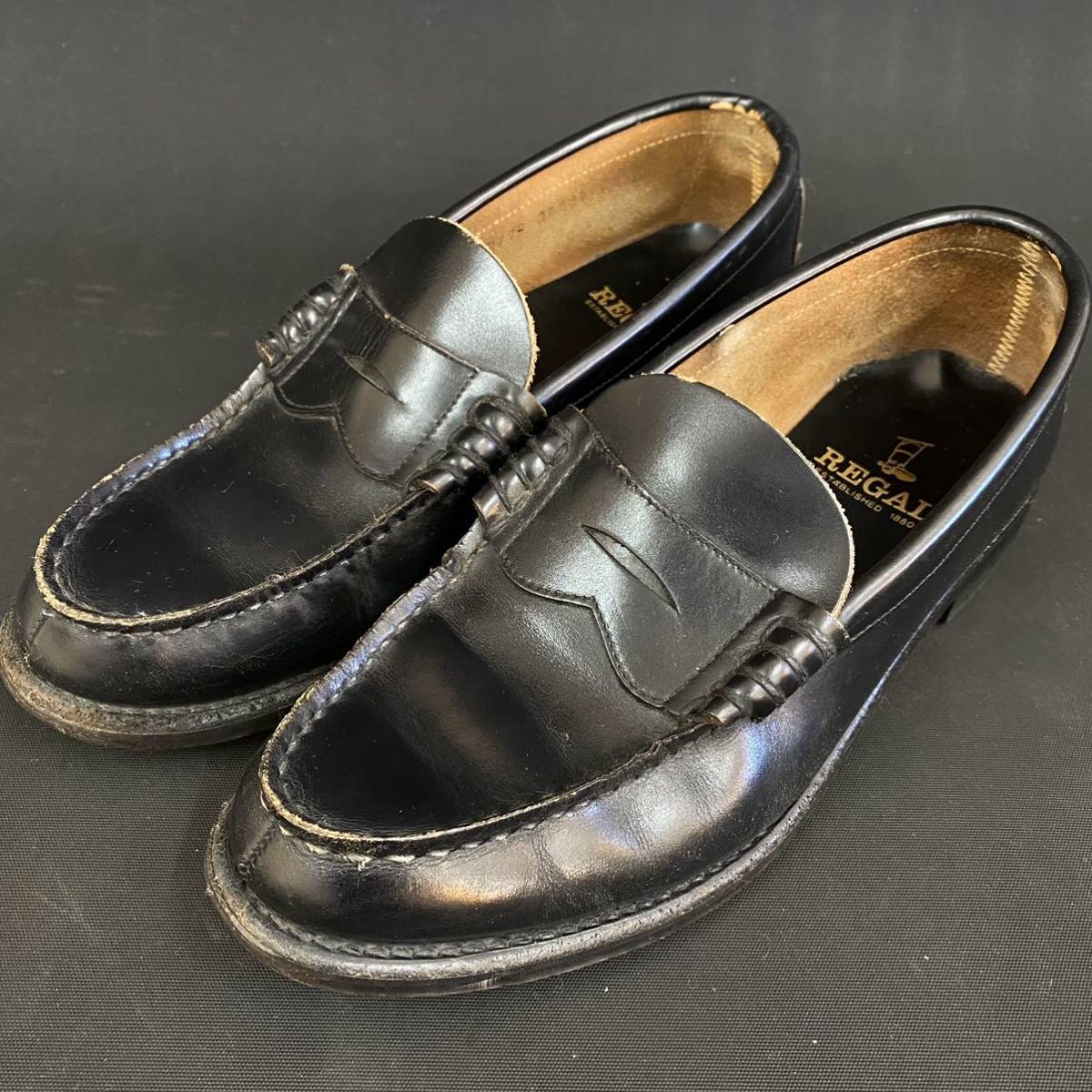 K2422 中古 REGAL リーガル 革靴 ブラック 24.5cm メンズ ビジネスシューズ ローファー 紳士靴 現状品_画像1