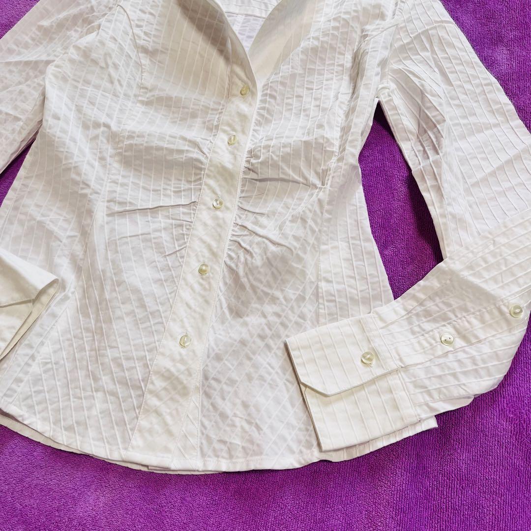 NARACAMICIE Nara Camicie полоса воротник-стойка стрейч рубашка с длинным рукавом белый L