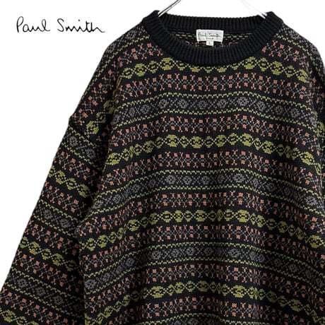 TB835さ@ Paul Smith Aランク 美品 総柄 ニット セーター メンズ Lサイズ_画像1