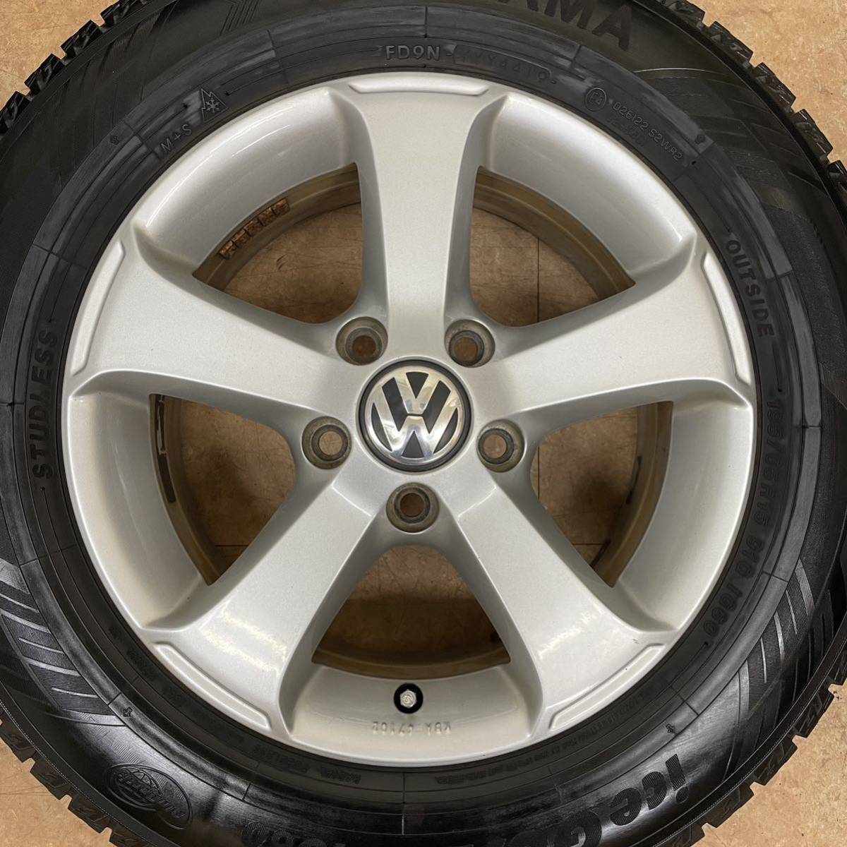 送料無料！VW フォルクスワーゲン ゴルフ5 ジェッタ 純正 15in 6.5J +50 PCD112 ヨコハマ 195/65R15 トゥーラン パサート_画像2