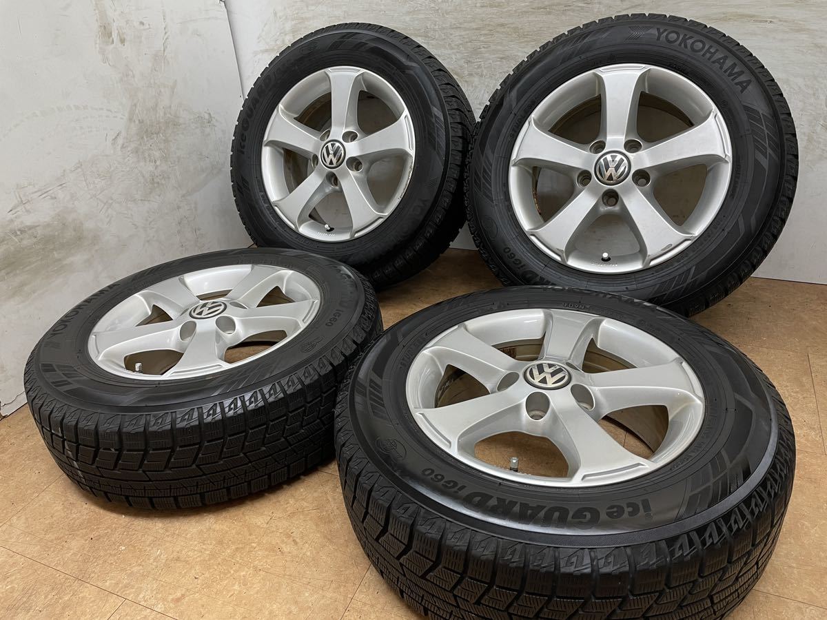 送料無料！VW フォルクスワーゲン ゴルフ5 ジェッタ 純正 15in 6.5J +50 PCD112 ヨコハマ 195/65R15 トゥーラン パサート_画像1