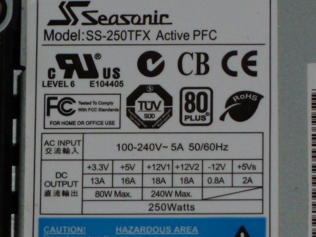 250W電源 Seasonic製 SS-250TFX Active PFC 80PLUS 中古無保証品_画像4