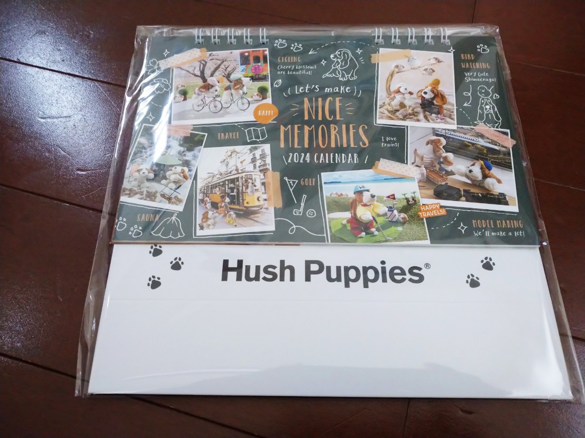 ★新品未使用品ノベルティ「Hush Puppies ハッシュパピー 卓上カレンダー 2024年」非売品 パピー写真 ミニシール付き_画像2