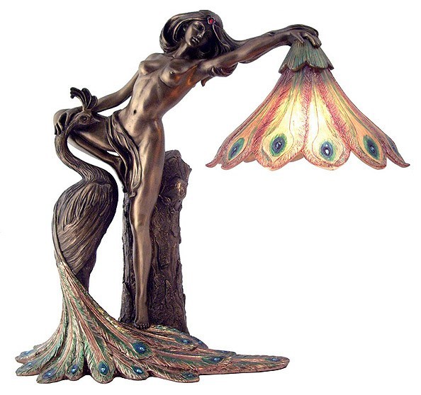 即納！孔雀の女神ランプ アールヌーボー彫刻 彫像/ フィリップ・ウォルファー 作 彫刻照明 洋風装飾飾ライト(輸入品