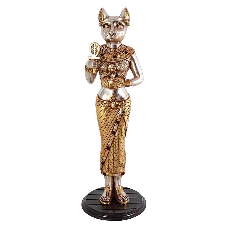 ロイヤルアンクを持った古代エジプトの猫の女神バステト神彫像立像フィギュアアート彫刻ホ－ム装飾置物輸入品