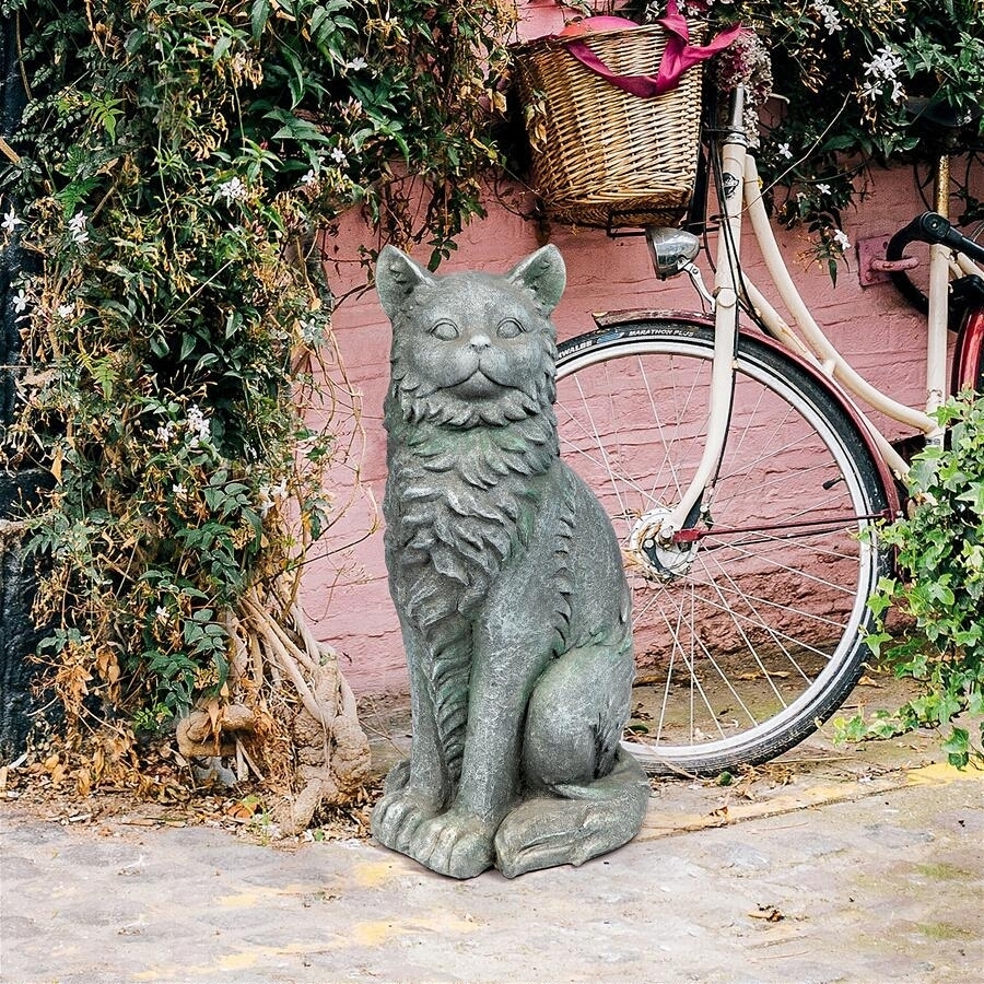オラフ 5 世ノルウェージャンフォレストキャット:鋳鉄風インテリア彫像猫の置物アニマルオブジェアンティーク風彫刻輸入品