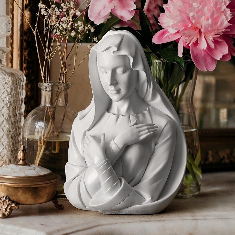 祝福された聖母マリア、優雅な女性胸像 大理石風彫像 彫刻/カトリック教会 祭壇 クリスマス(輸入品