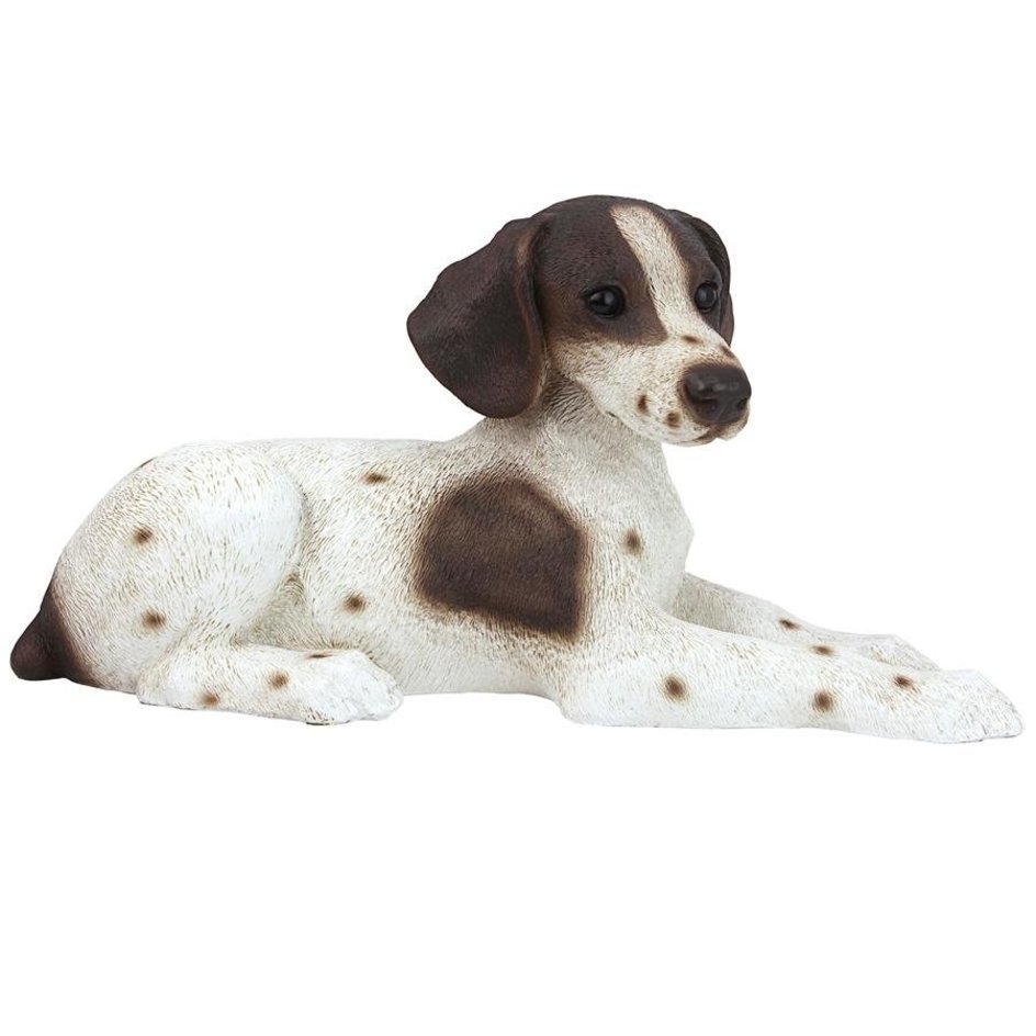 ブラウン＆ホワイト色のポインター子犬像彫像猟犬愛犬家屋外ガーデンアニマルオブジェインテリア彫刻芝生輸入品