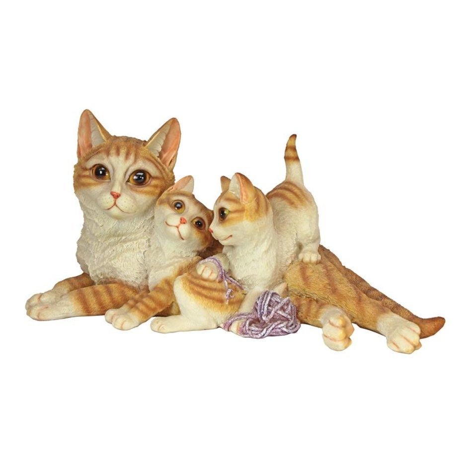 『2年保証』 二匹の子猫と母さん猫の家族彫像 動物子猫ちゃん置物キャットネコフィギュアトラ猫プレゼント贈物輸入品