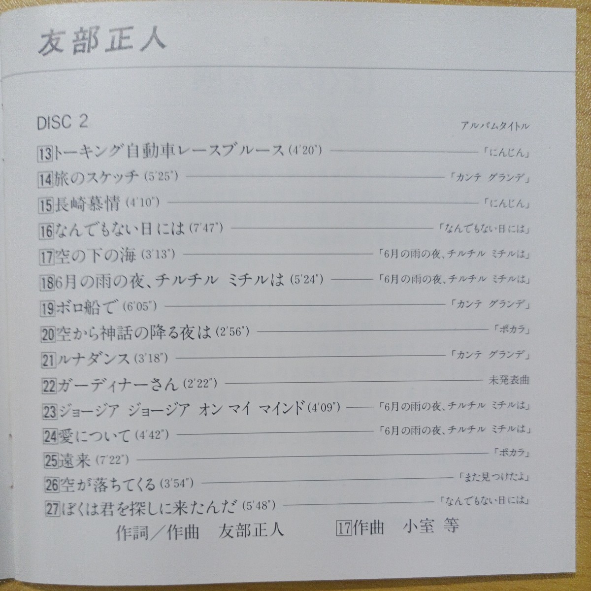 CD 友部正人 はじめぼくはひとりだった CD2枚組　1987 デビュー15周年ライブ盤 自主制作盤_画像10
