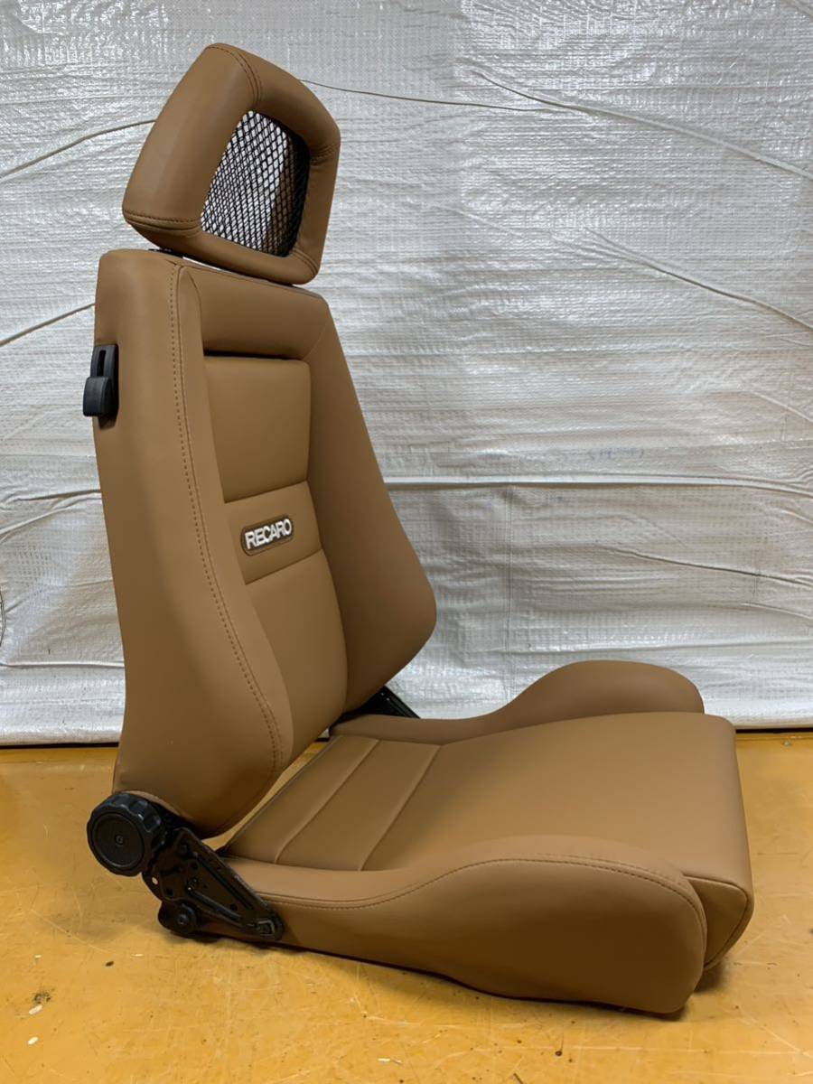 46.47.レカロ RECARO 2脚セット LX-M モカフェイクレザー張り替え 張替え 張替 ブラウンシングルステッチ 片側ダイヤル_画像7