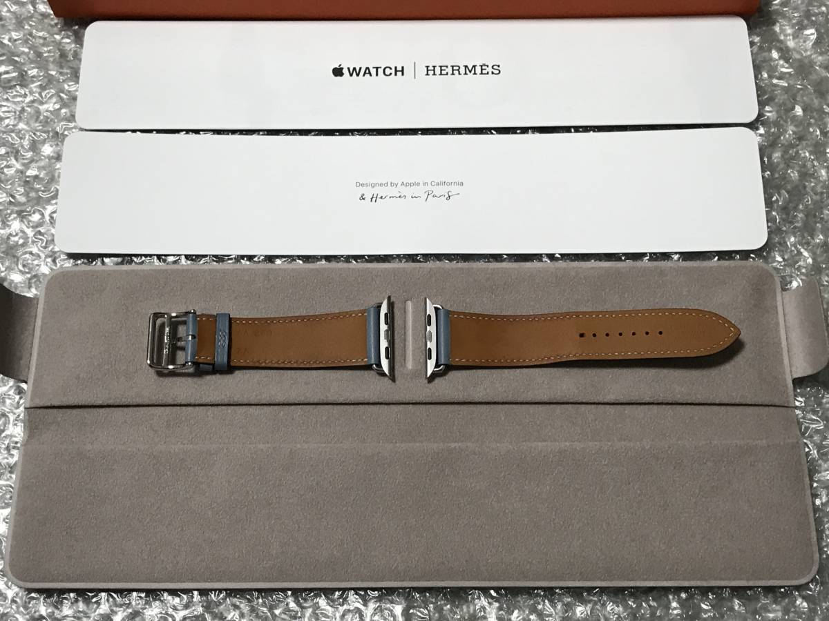 極上美品 Apple Watch Herms 42mm 44mm 45mmケース用 シンプルトゥールレザー ブルーラン_画像3