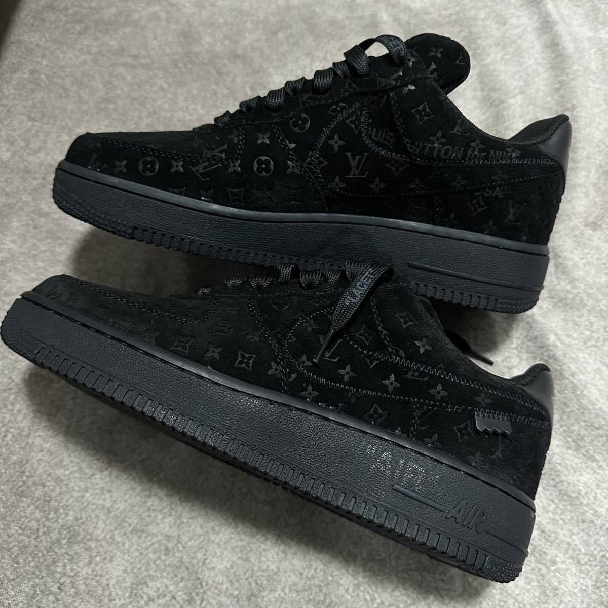 【新品未使用・確実正規品】Louis Vuitton × NIKE Air Force 1 Low Black 0222 US8 エアフォース1 ブラック 黒色 スウェード モノグラムの画像3