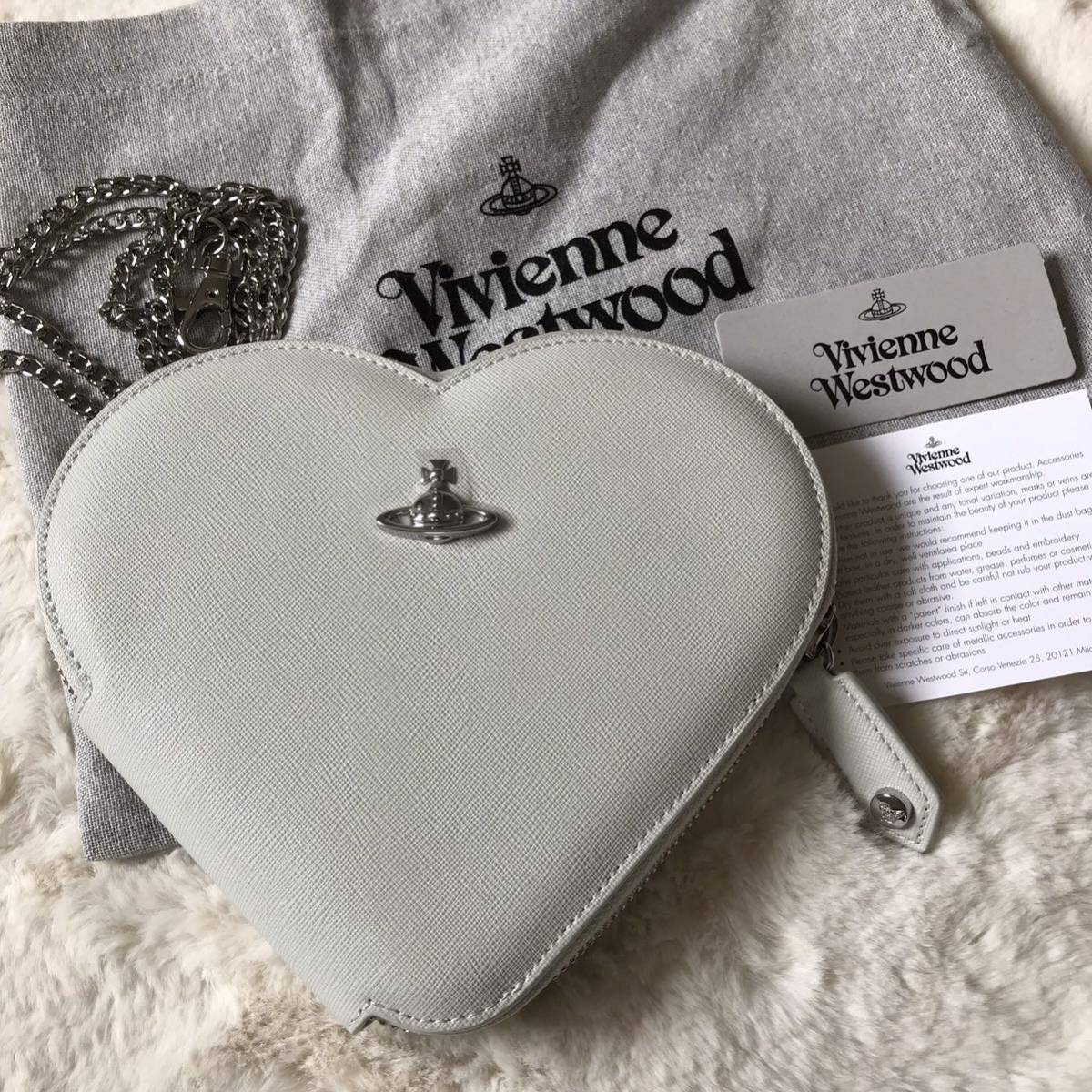 新品未使用タグ付き◇VivienneWestwood ハート型チェーンショルダーバッグ ヴィヴィアン サフィアーノレザー 金具シルバー_画像1