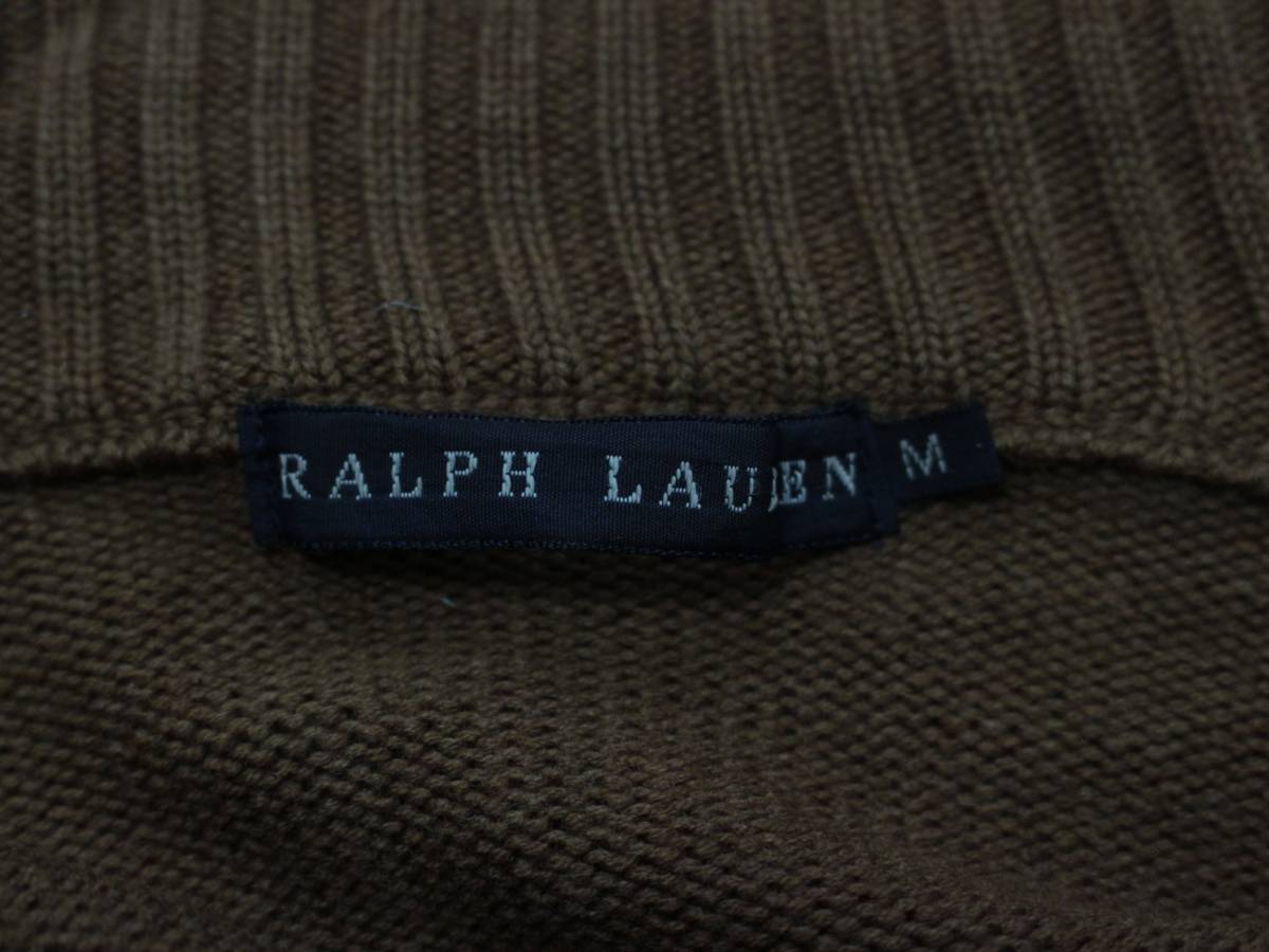 O182　Ralph Lauren　ラルフローレン　ウール100　ジップアップセーター　茶　サイズM　レディース_画像3