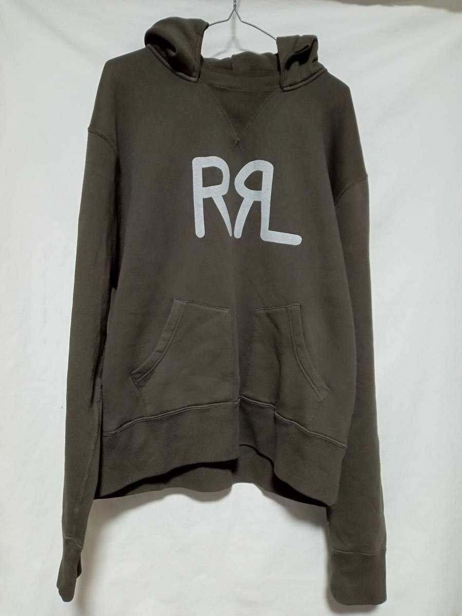 L 美品 RRL/ダブルアールエル ロゴ 後付けスウェットパーカー フーディ_画像1