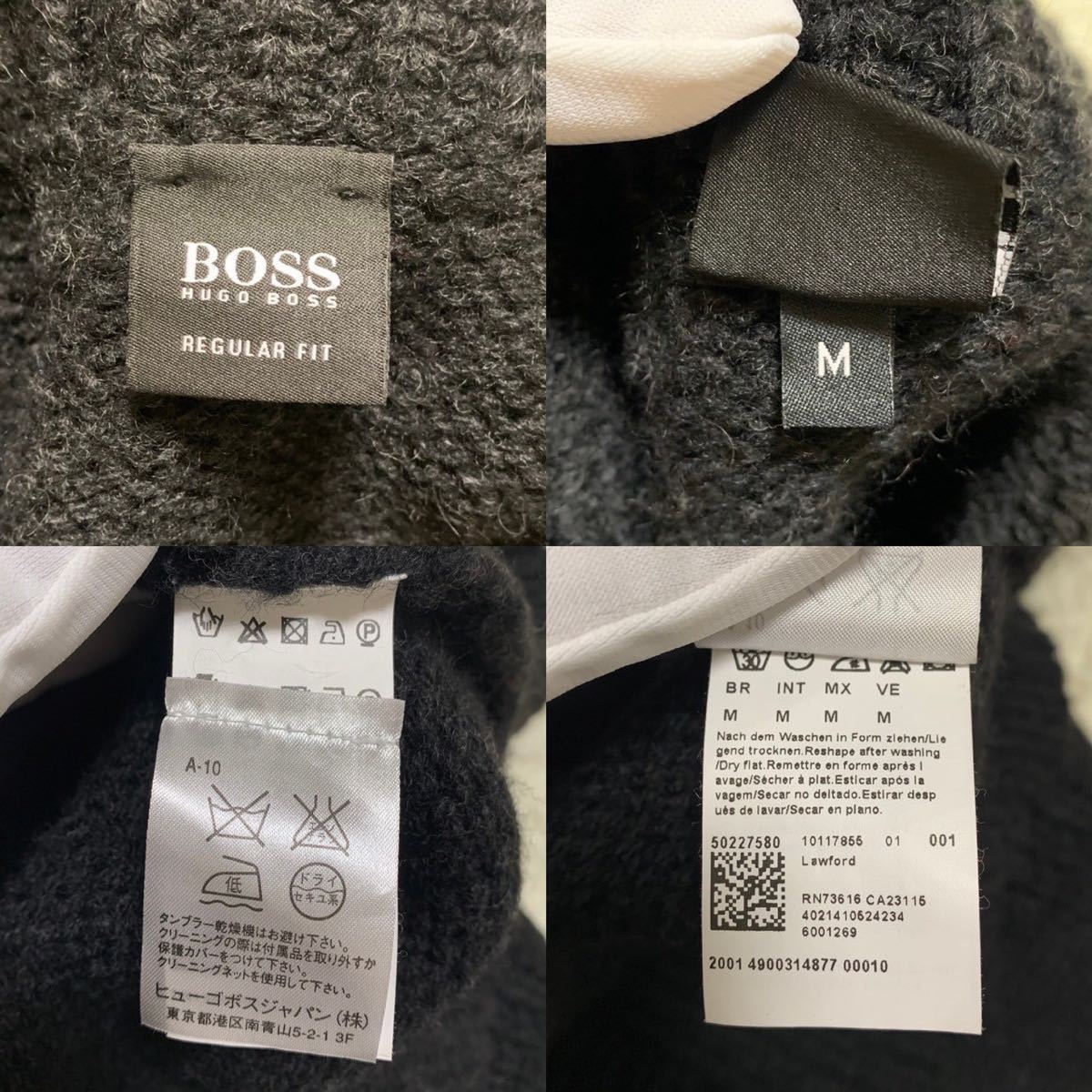 HUGO BOSS ヒューゴボス ケーブルニット ジャケット カーディガン ブルゾン 羽織り ボタン ウール メンズ Mサイズ グレー系 近年モデル_画像6