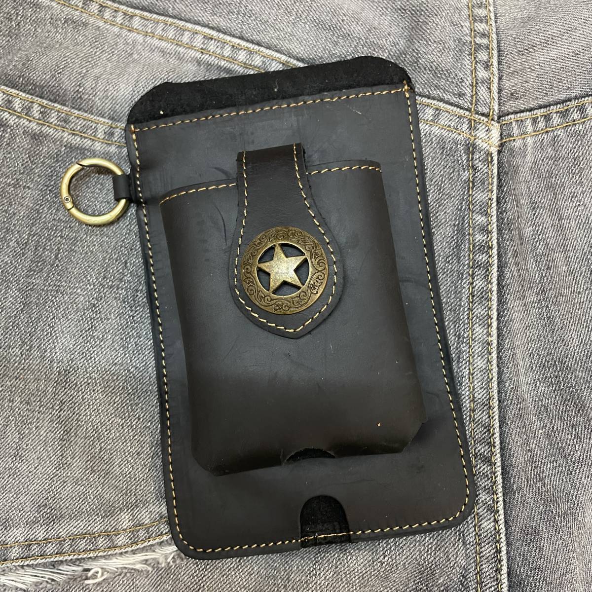  new goods original leather waist bag smartphone bag n bag belt pouch iPhone key hook cigarettes inserting hip bag black black free shipping 