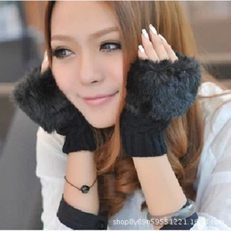  new goods finger less gloves black fur attaching hand warmer touch panel smartphone Touch finger none finger less Christmas birthday free shipping 