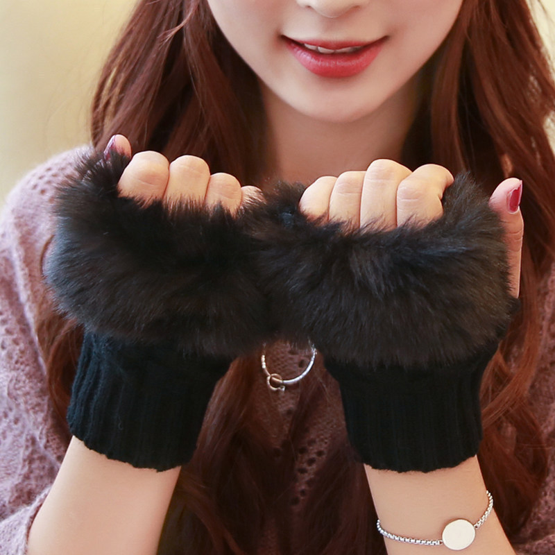  new goods finger less gloves black fur attaching hand warmer touch panel smartphone Touch finger none finger less Christmas birthday free shipping 