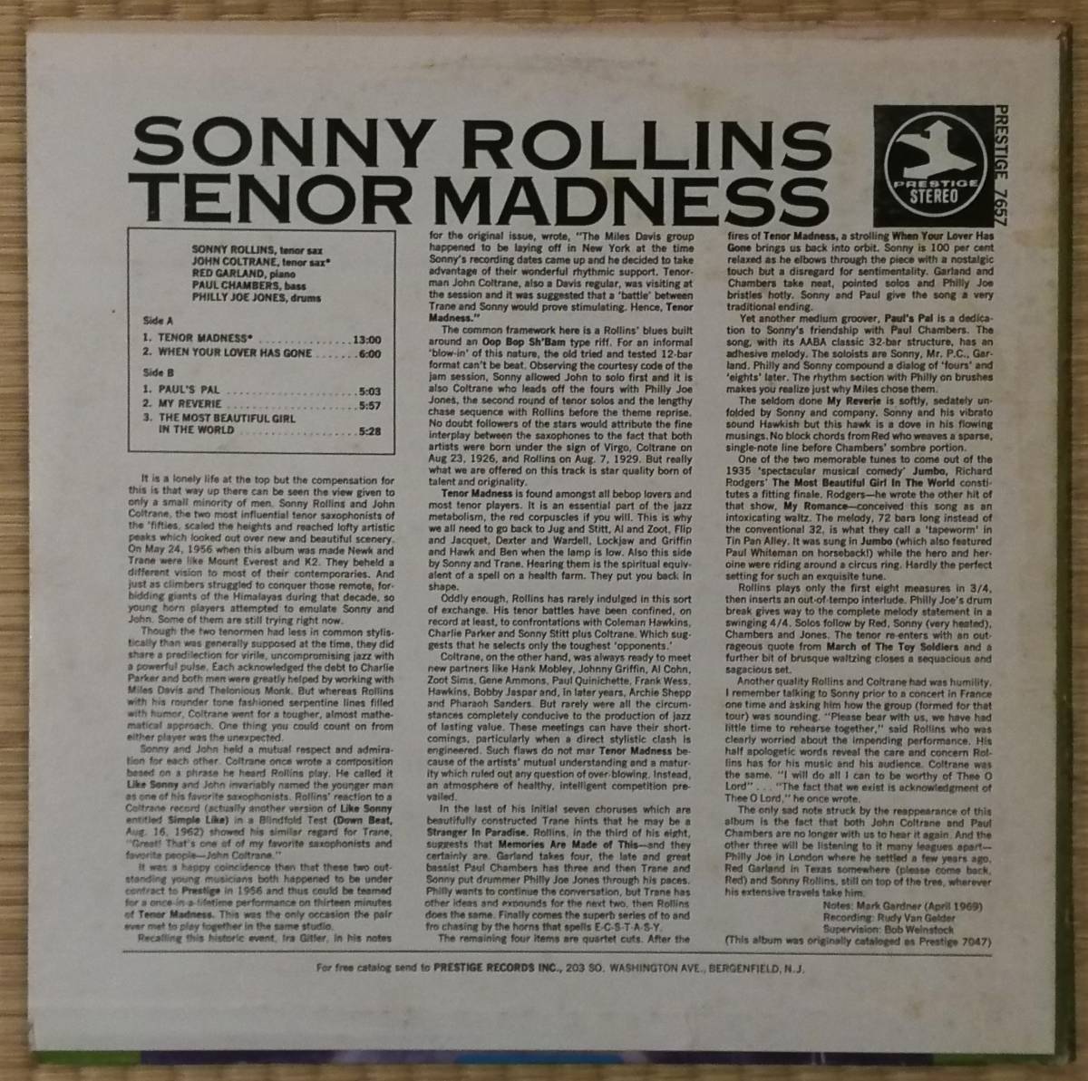 個人所蔵 ♪ 1972米 / Sonny Rollins ♪ Tenor Madness ♪ John Coltrane, Paul Chambers, Red Garland ♪ 超音波洗浄済+VPI HW-16.5_画像2