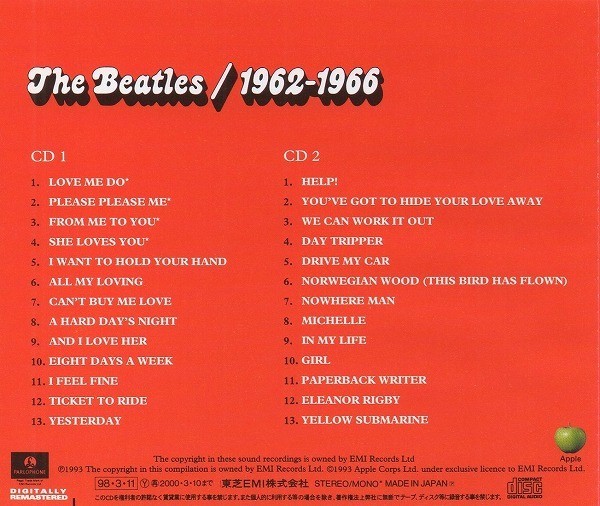 ザ・ビートルズ 1962年～1966年「赤盤」 The Beatles 1962-1966 / 1973年ベスト盤 / 1998年CD / 2CD / TOCP-51127-28_画像2
