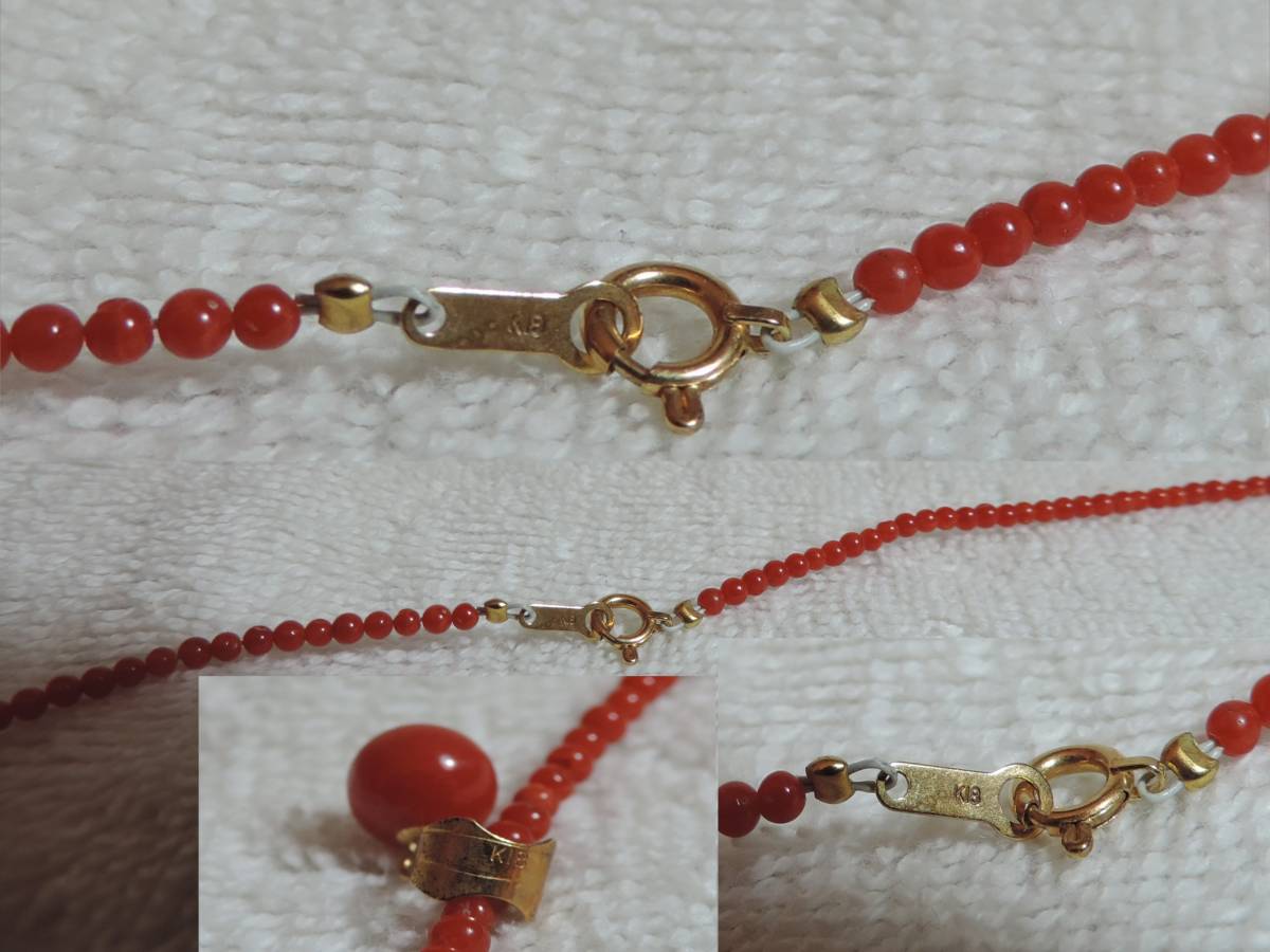  unused * red .. necklace *Φ diameter approximately :2 millimeter * maximum pendant sphere :6 millimeter * length approximately :420 millimeter *3.30g* lady's *K18 metal fittings 