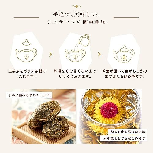 RIMTAE ギフト 花咲くお茶 カーネーション茶 工芸茶10種類 ティーポット 優雅セット プレゼント_画像5