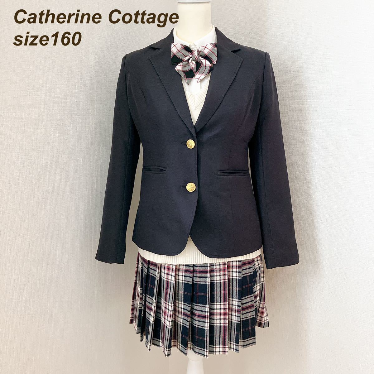 【6点セット】 160 キャサリンコテージ Catherine cottage 卒服 フォーマル セットアップ 上下 ネクタイ リボン ベスト チェック 完品_画像1