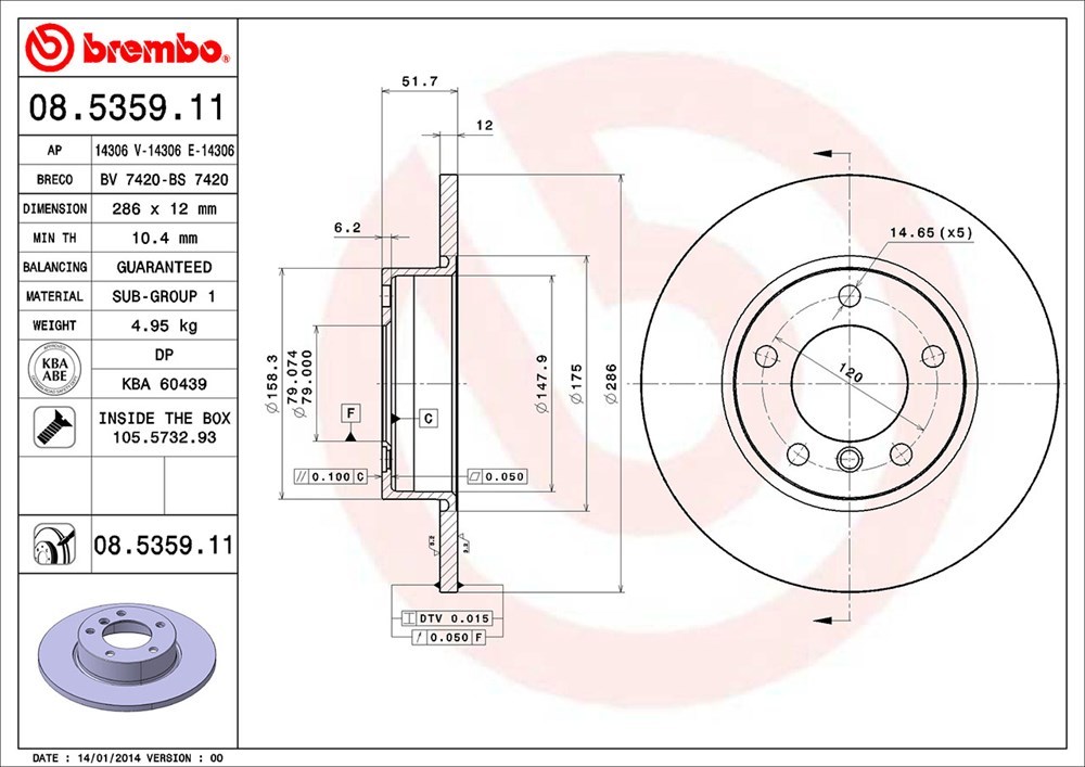 brembo ブレンボ ブレーキローター フロント用 BMW 3シリーズ (E36) CG19 H8～H10.4 318ti コンパクト_画像3