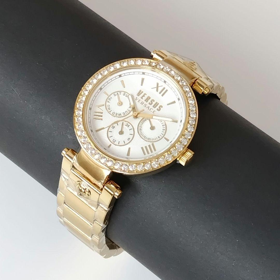 ゴールドバンド/ホワイト新品レディス腕時計VERSUS VERSACEヴェルサス・ヴェルサーチ白クリスタル キラキラ箱付 素敵な_画像8