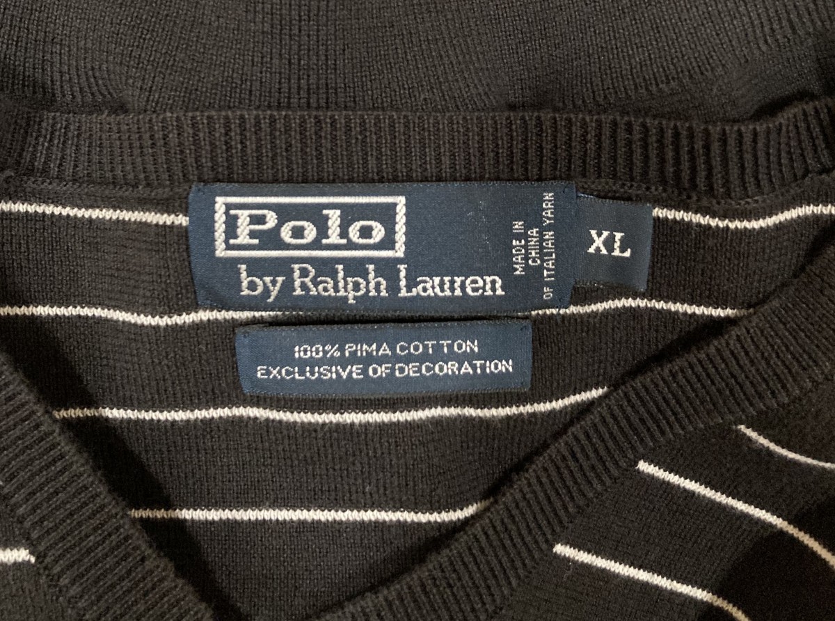 ★708★POLO RALPH LAUREN ラルフローレン コットンセーター 長袖★黒 ストライプ サイズXL USA購入_画像4