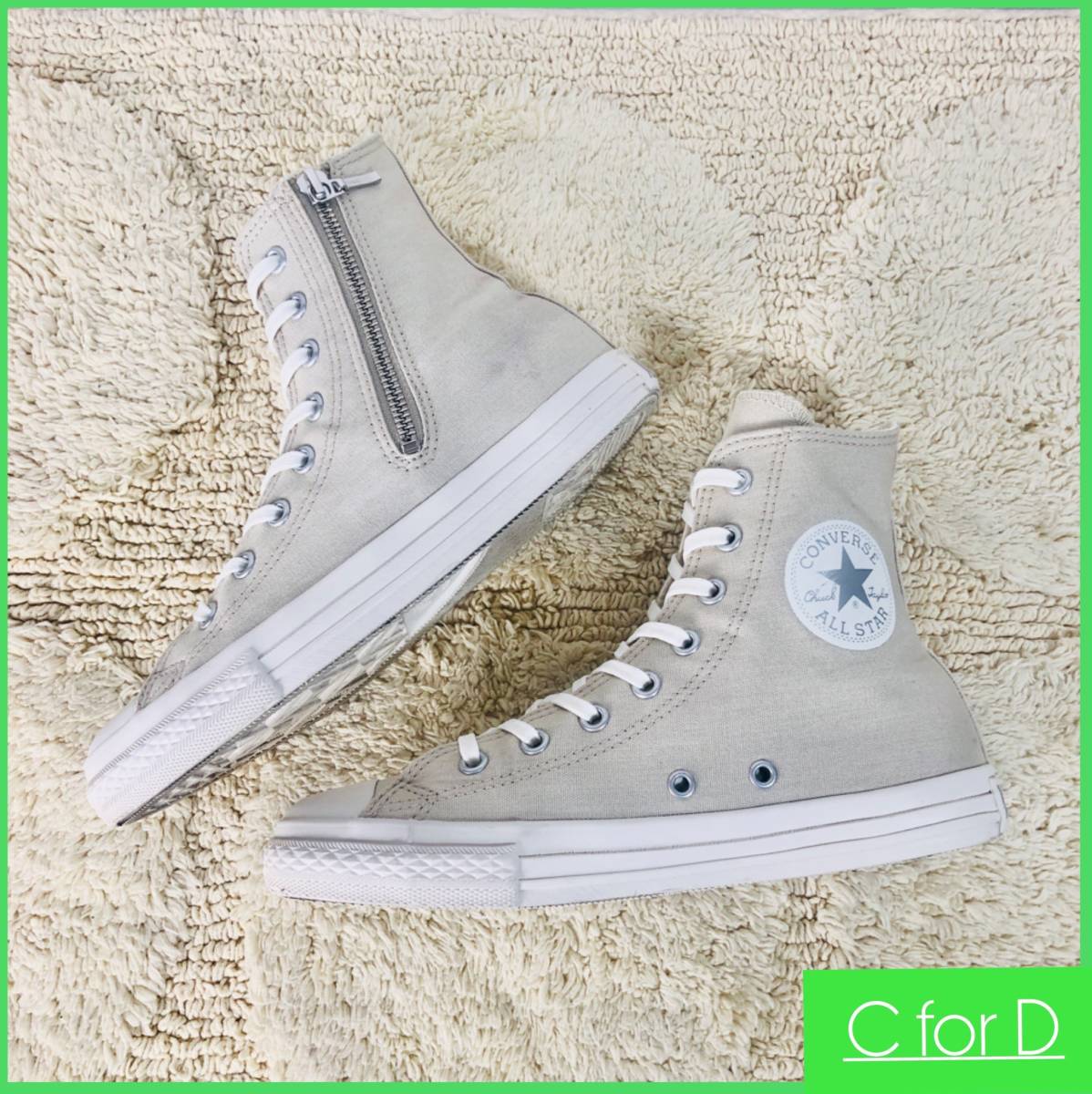 美品★CONVERSE★23.5cm ハイカットスニーカー コンバース オールスター レディース ベージュ サイドジップ チャックテイラー S559_画像1