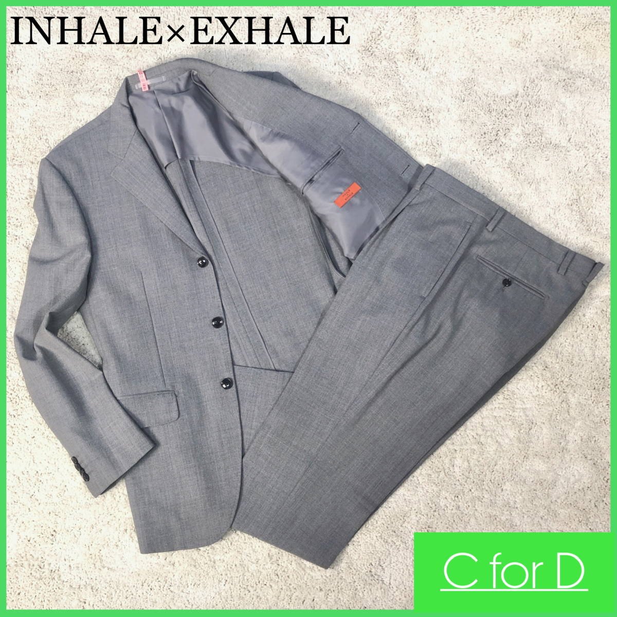 美品★INHALE EXHALE×CANONICO★A7 (XLサイズ相当) カノニコ コラボ商品 メンズ グレー セットアップ スーツ 3つボタン フォーマル J100