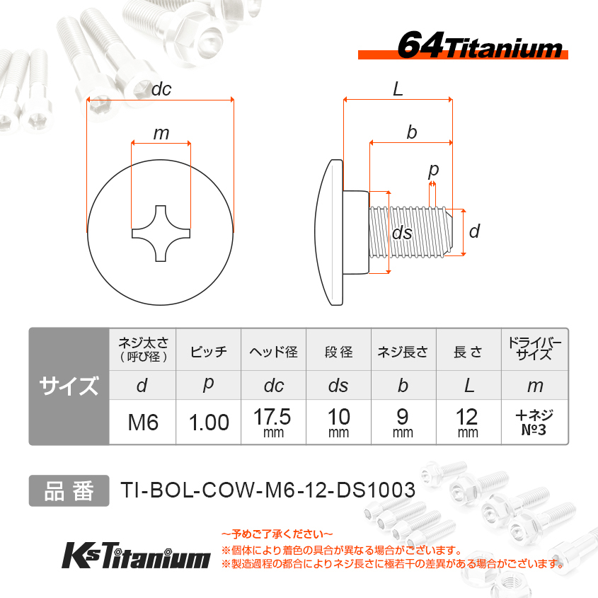 チタンボルト M6×12 (10mm×3mm段付) ブラック 1本 ホンダ NSR250 MC16 MC18 純正カウル スクリュー ボルト バイクレストア 90112-MC7-000_画像2