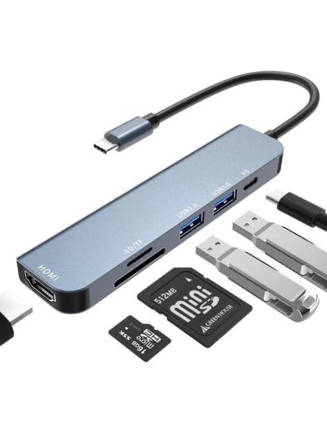 USB C ハブ 6 in 1 Type C アダプタ マルチポート USB拡張 【4K HDMI ＋ 100W 高速PD充電＋USB2.0/USB3.0+ SD&TFカードリーダー】の画像1