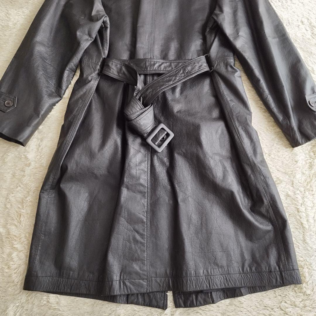 【1円〜】メンズ レザーコート ジャケット ロング 本革 本皮 牛革 LL(XL) ブラック 黒_画像9
