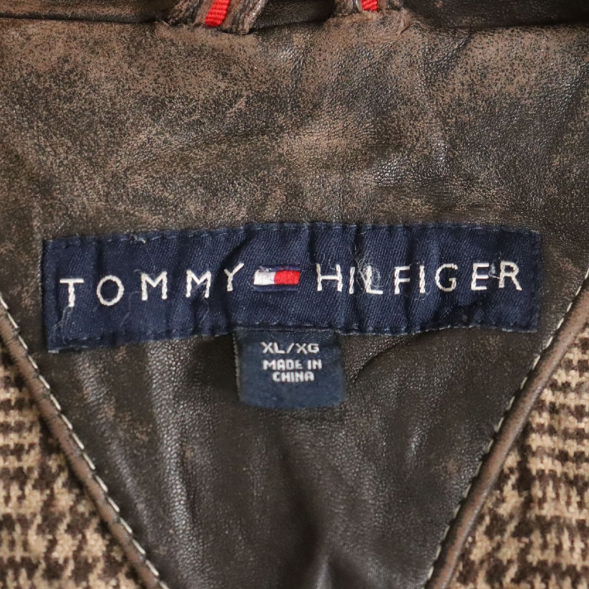 A4S/Y5.3-2　TOMMY HILFIGER　トミー ヒルフィガー　シングルライダース　本革　レザージャケット　革ジャン　皮ジャン　XL　ブラウン_画像6