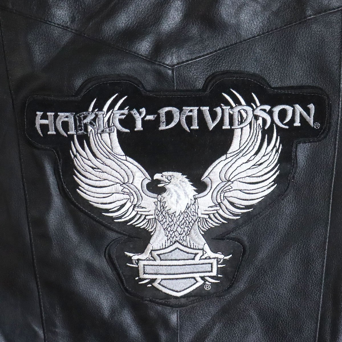 C3S/Y1.18-4　アメリカ古着　Harley Davidson　ハーレーダビッドソン　ワッペン　本革　レザーベスト　バイカー　メンズ　44　ブラック_画像8