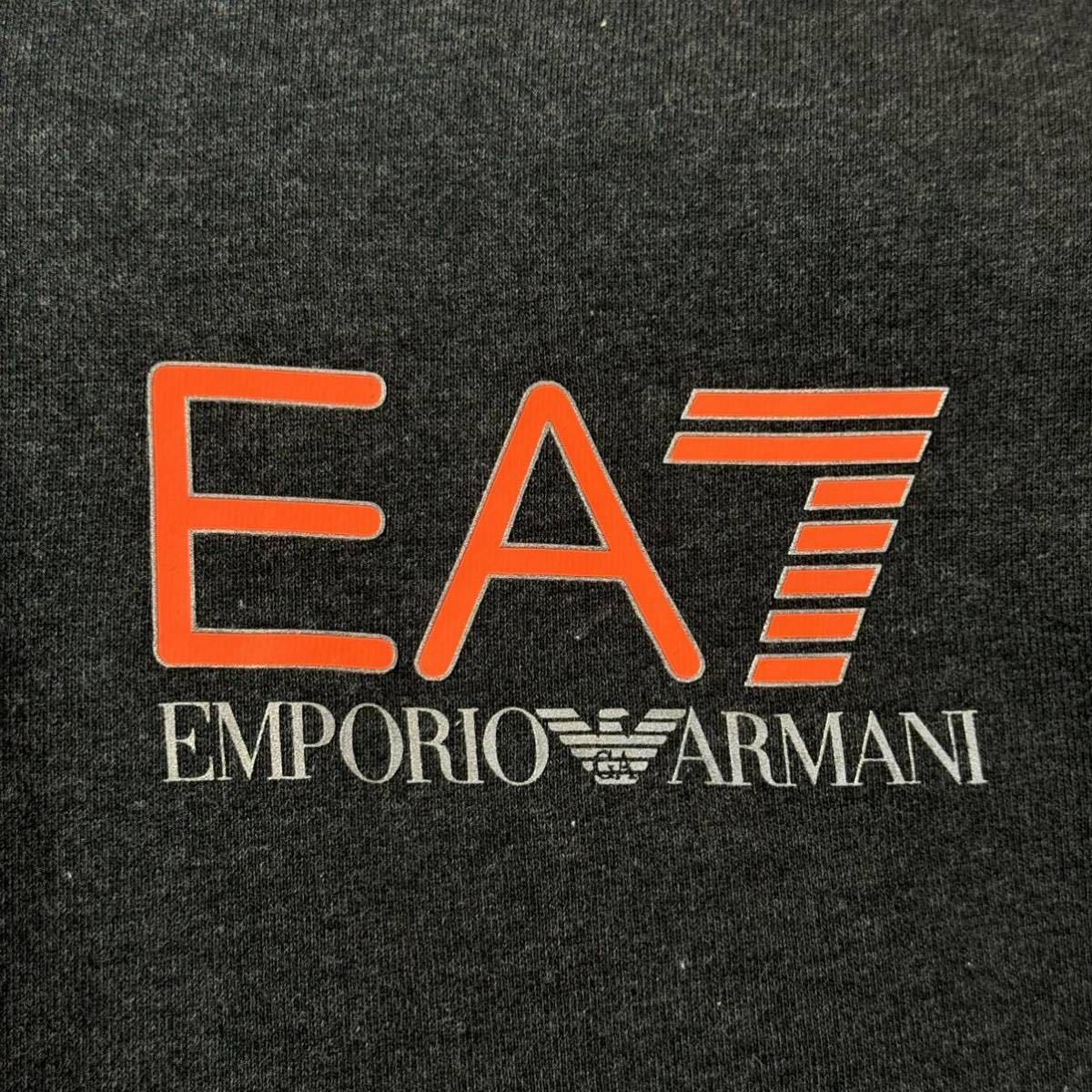 ほぼ未使用/M-L相当★アルマーニ/EMPORIO ARMANI 胸デカロゴ 蛍光色 裏起毛 フリース メランジウール トラックジャケット メンズ グレー_画像5