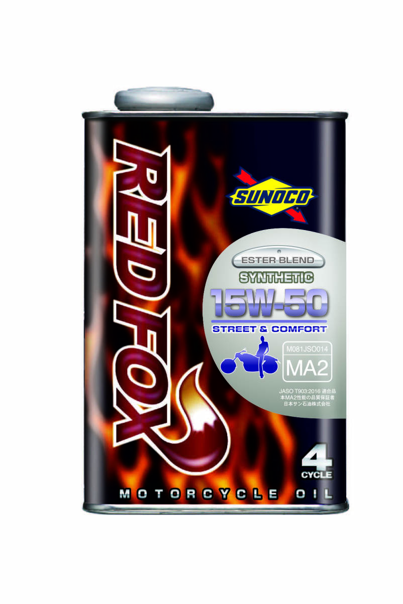 送料無料！　SUNOCO　REDFOX　スノコ　レッドフォックス　15W-50　合成油　Synthetic（エステル配合)　Level:部分合成　1L缶x10　バイク用_画像1